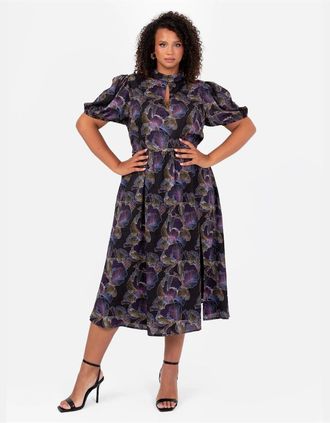 Lovedrobe Womens Keyhole Neck Short Sleeve Midi A-Line Dress - Multi - Size: 24 5xl