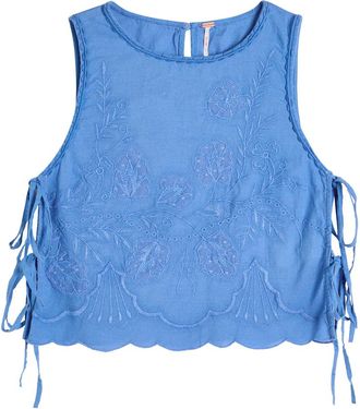 Free People Faded Gardens Floral-embroidered Cotton Tank - Blue - XL (UK 20-22 / XL)