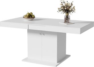 STILVORA Mesa De Comedor Extensible Con Almacenaje, 140 X 80 Cm A 180 X 80 Cm, Apertura Autom&aacute;tica, Blanca