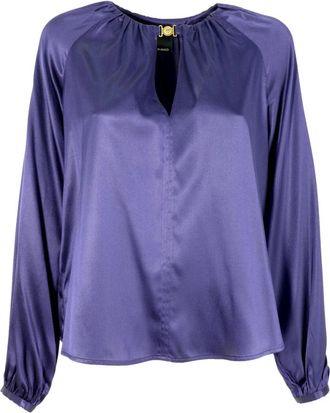 Pinko Famatina Blouse - Dames - Blouses - Blauw - M - Satijn - Overhemden