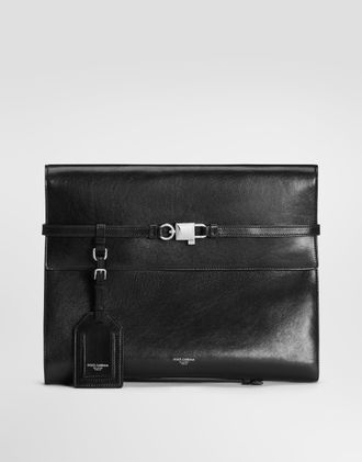 Dolce & Gabbana Lock Calfskin Clutch Bag - Man Briefcase And Clutches Black Onesize