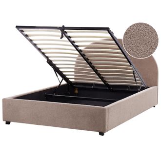 Beliani Cama Con Almacenaje Minimalista De Boucl&eacute; Gris Pardo 140 X 200 Cm Vaucluse