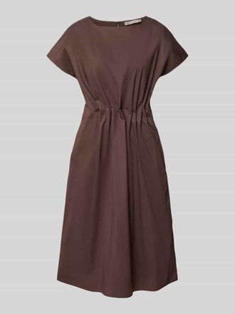 Christian Berg Midikleid mit Rundhalsausschnitt und Drapierungen in Dunkelbraun, Gr&ouml;&szlig;e 34