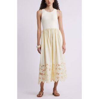 Nordstrom Embroidered Sleeveless Mixed Media Sundress in Yellow Pale at Nordstrom Rack, Size X-Large