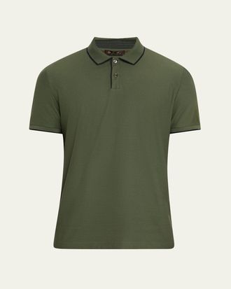 Loro Piana Mens Brentwood Tipped Jersey Pique Polo Shirt