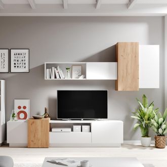 Dmora Pared Modular Kamolofa: Mueble De Sala, 8 Estantes, 13 Compartimentos, Blanco
