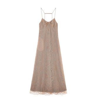 Emporio Armani Gowns, female, Beige, Size: 2XL Tulle Dress with Lurex Flower Embroidery