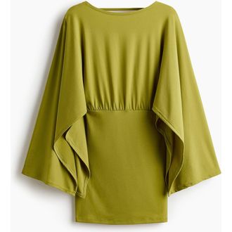 H&M Cape-sleeved Fine-knit Dress in Yellow-Green at Nordstrom, Size Xx-Large