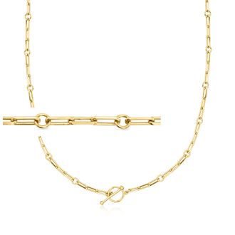 Ross-Simons 18kt Gold Over Sterling Charm-Compatible Paper Clip Link Toggle Necklace