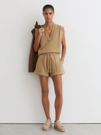 Reiss Tan Neutral Cotton-blend Drawstring Sweat Shorts, XL