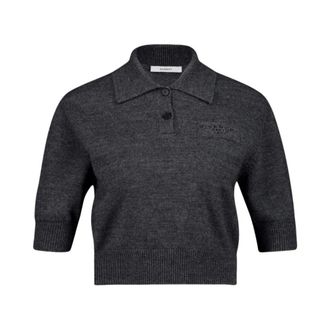 Givenchy Truien & Vesten, Dames, Grijs, S, Wol, Wollen Polo Top met Borduursel