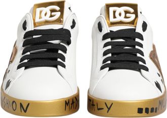 Dolce & Gabbana White Gold Crystal Portofino Sneakers Mens Shoes