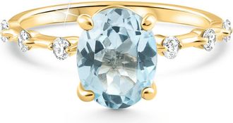 Pompeii3 2 1/4Ct Oval Blue Topaz Diamond Ring White or Yellow Gold Lab Grown