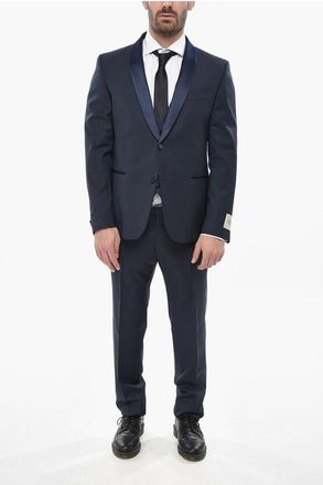 Corneliani CC COLLECTION Three-Piece Suit with Peak Lapel in Satin size 54