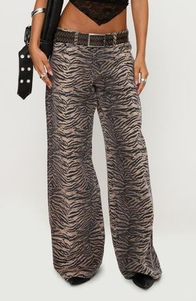 Princess Polly Radigal Tiger Print Low Rise Wide Leg Jeans in Brown at Nordstrom, Size 2