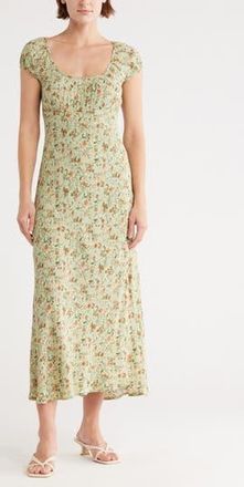 Blu Pepper Cap Sleeve Midi Dress in Olive Multi at Nordstrom Rack, Size Medium