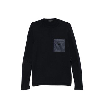 Prada Logo-plaque Zip-pocket Wool Jumper