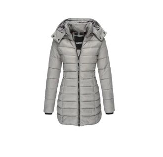 Generic Womens Thickened Warm Solid Color Zipper Coat, Long Sleeve Mid-Length Slim Fit Hooded Down Jacket