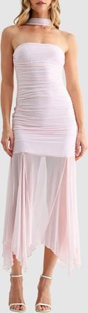 All in Favor Ruched Drop Waist Midi Dress with Scarf in Blush at Nordstrom, Size X-Small