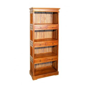 Macabane Estanter&iacute;a biblioteca de 6 cajones de madera de teca marr&oacute;n