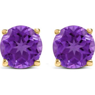 House of Brilliance 14K Gold 5X5MM Round Birthstone Solitaire Stud Earrings in Purple Amethyst | Yellow at Nordstrom