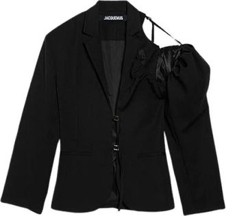 Jacquemus Asymmetrische Mouw Blazer - Dames - Blazers - Zwart - 2XS - Katoen - Jassen
