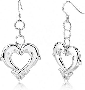 Gold & Honey Womens Dolphin Dangle Earrings In Silver