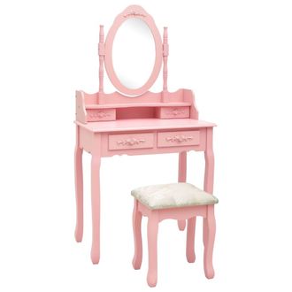 vidaXL Vidaxl - Juego De Tocador Y Taburete Madera Paulownia Rosa 75x69x140 Cm