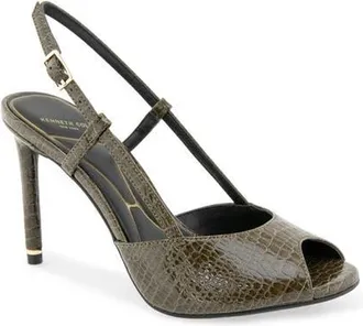 Kenneth Cole Londyn Slingback Peep Toe Sandal in Olive Croco at Nordstrom, Size 8.5