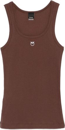 Pinko logo tank top - women - Cotton/Elastane - S - Brown