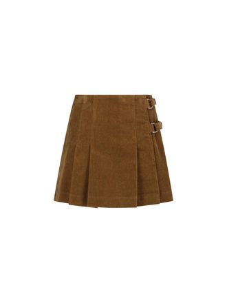 Golden Goose Pleated Adjustable Strap Brown Cotton Mini Skirt