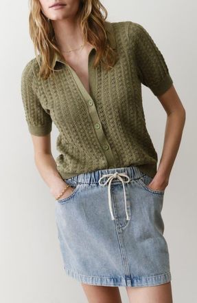 Marine Layer Piper Pointelle Stitch Cotton Button-Up Shirt in Sage at Nordstrom, Size X-Large