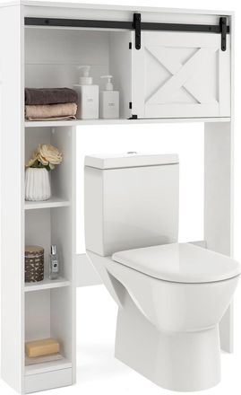 Costway Costway - Armario De Almacenamiento Sobre El Inodoro Wc, Estante De Ba&ntilde;o Con Puerta Corredera & Estantes De Almacenaje, Estanter&iacute;a Multifuncional Para