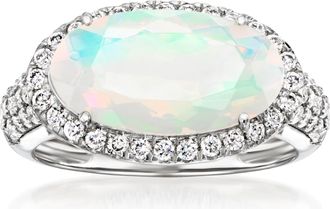 Ross-Simons Opal and Lab-Grown Diamond Ring in Platinum