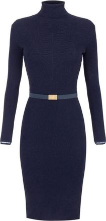 Elisabetta Franchi Kleedjes, Dames, Blauw, S, Nylon, Jurk van geribbelde knitstof met riem