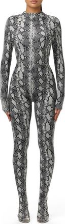 Naked Wardrobe Animal Print Closed Toe Jumpsuit in Grey Snakeskin at Nordstrom, Size X-Small
