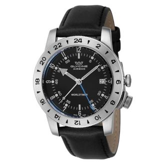 Glycine Airman Vintage GMT Quartz Black Dial Mens Watch GL1048