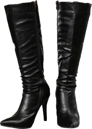 Generic Women Knee High Leather Boots Pointed Toe Stiletto Heel Side Zipper Winter Elegant Holiday Boot