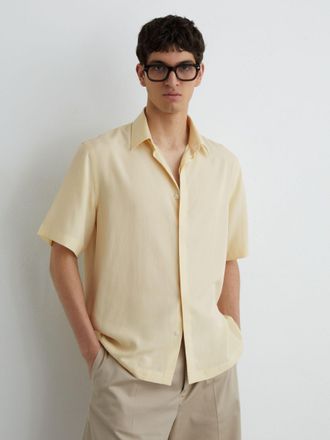 Reiss Lemon Yellow Lyocell-linen Short-sleeve Shirt, Xxl