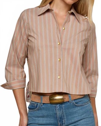 L'agence Womens Fawn Western Card Print Shirt In Stripe Tan Multi