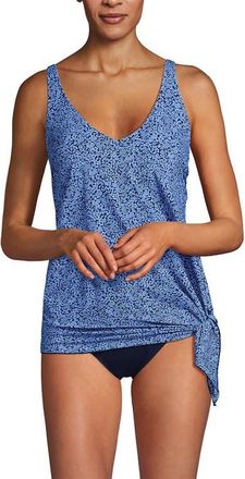 Lands End Slender Suit Fauxkini One Piece Swimsuit in Cloud Blue/navy Ditsy Lilies at Nordstrom, Size 18