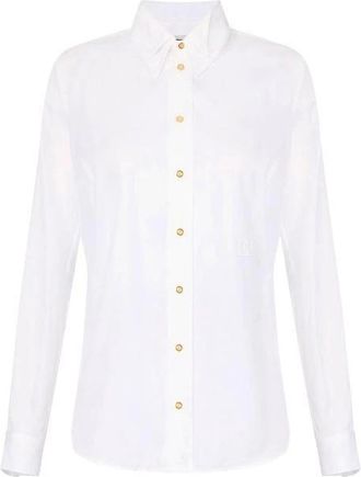 Elisabetta Franchi Shirts, female, White, M, Double Collar Cotton Shirt