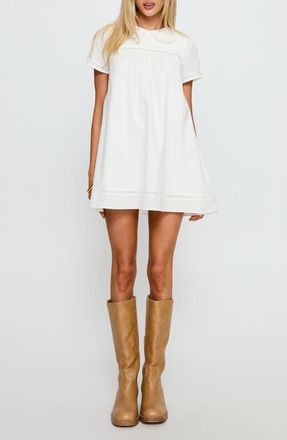 Princess Polly Bethanne Lace Detail Cotton Babydoll Minidress in White at Nordstrom, Size 4