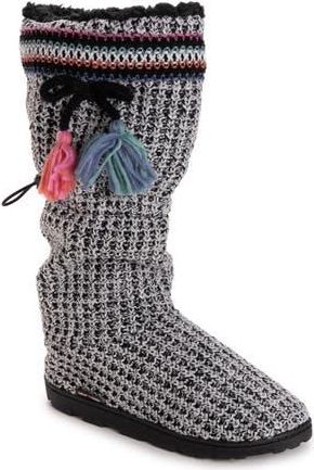 Muk Luks Tabbi Toggle Faux Shearling Slipper in Black/white at Nordstrom Rack, Size Medium