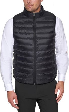 Club Room Puffer Vest Men Black Quilted Packable Full Zip Mock Neck UPS165