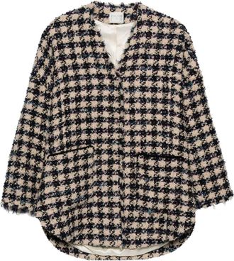 Forte_Forte check-pattern tweed coat - women - Polyamide/Virgin Wool/Wool/Metallized Polyester/Viscose/Other fibres/Polyester/Acrylic - 0 - Blue