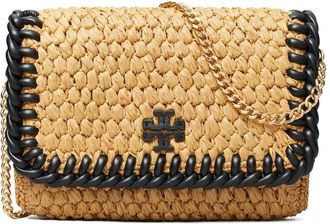 Tory Burch Emerson Raffia Leather Chain Wallet