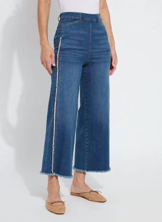 Lyss&eacute; Noah High Waist Crop Wide Fringe Denim Jeans In Authentic Midwash