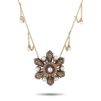 Luxury Bazaar Antique 14K Yellow and Rose Gold Diamond and Natural Pearl Necklace MF16-080426