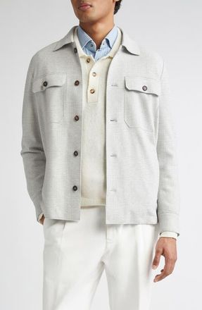 Eleventy Slim Fit Plaid Overshirt in 13 Light Gray Melang at Nordstrom, Size 44 Us